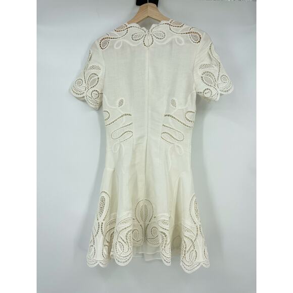SIMKHAI | Morrigan Linen Mini Dress in Ivory White Lace Fit and Flare 0 - Picture 3 of 16